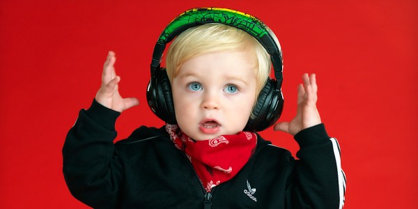 baby boy wearing head phones