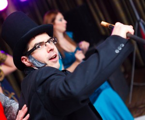 man dressed as abraham lincoln dancing at fancy dress party