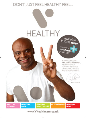 kriss akubusi on a poster for v healthcare systems national advertising campaign with commercial photography by neilson reeves photography