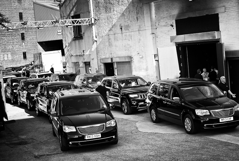 convoy of new jeep grand cherokee black and white image