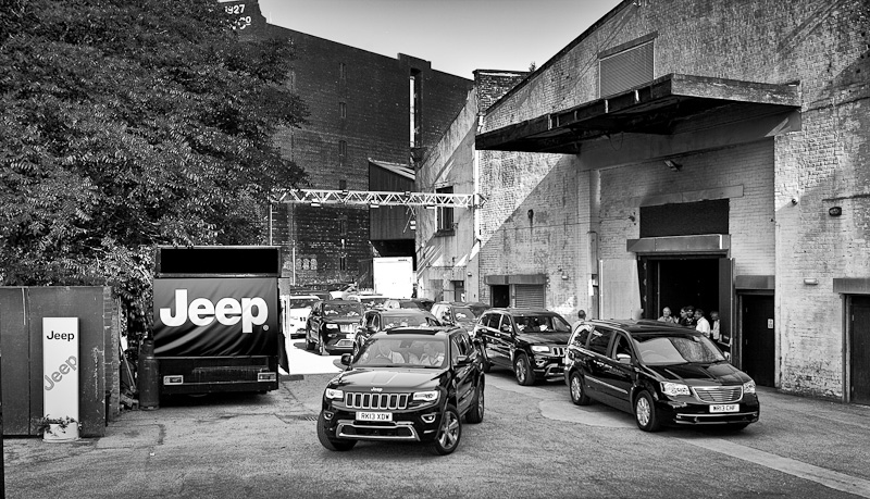 convoy of new jeep grand cherokee at the victoria warehouse manchester