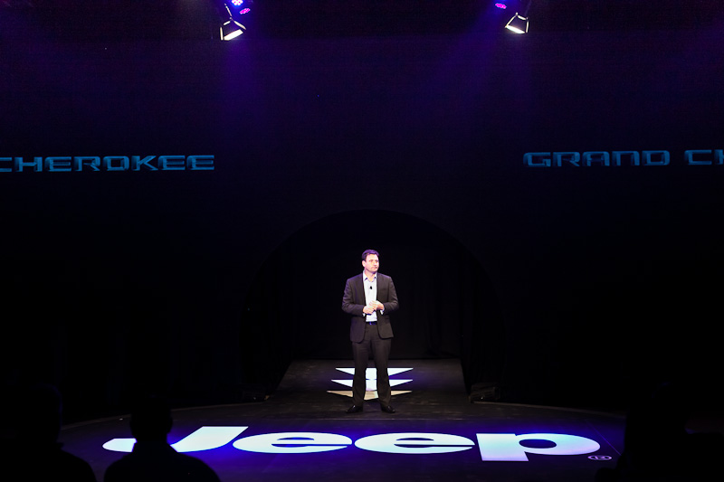 Nigel Land Brand Director Jeep Chrysler on stage at the launch of the new jeep grand cherokee