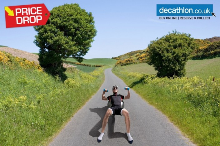 Green screen photography and composite background image advertising Decathlon sports wear and accessories