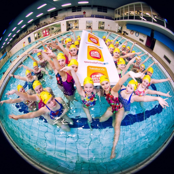 Comic relief synchronised swimming fisheye image