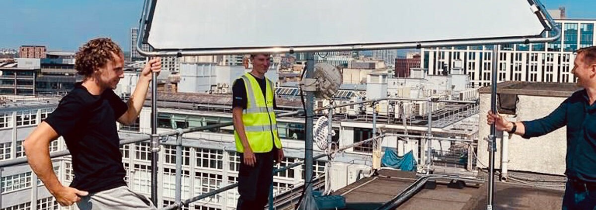 8 x 8 photography diffuser used on rooftop shoot for Telcom wifi Infrasture