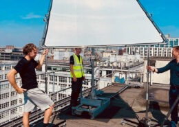 8 x 8 photography diffuser used on rooftop shoot for Telcom wifi Infrasture
