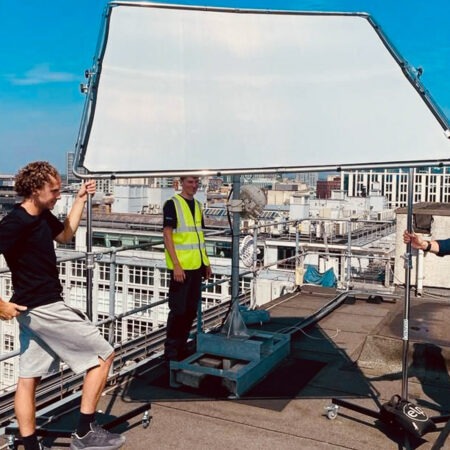 8 x 8 photography diffuser used on rooftop shoot for Telcom wifi Infrasture