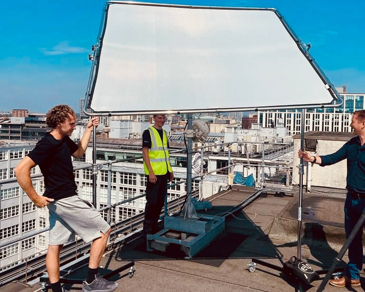8 x 8 photography diffuser used on rooftop shoot for Telcom wifi Infrasture